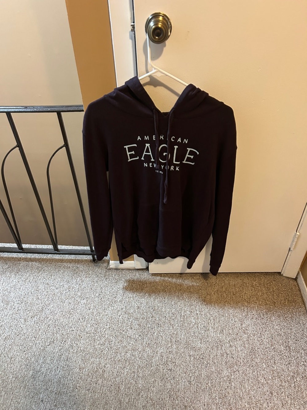American Eagle Outfitters Dark Navy Pullover Hoodie with White Logo